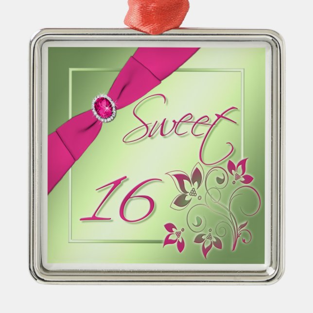 Ornamento rosado, verde, y amarillo del dulce (Frente)