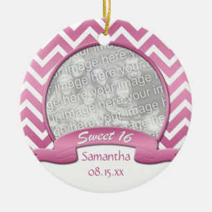 Ornamento rosado y blanco del dulce 16 de Chevron