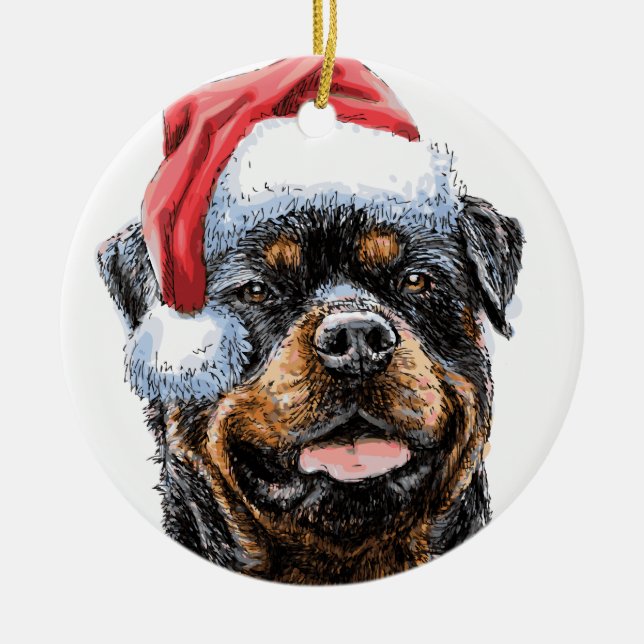 Ornamento rottweiler Watercolor Santa Cerámica (Frente)