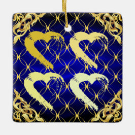 Ornamento Royal Blue and Gold Hearts de lujo