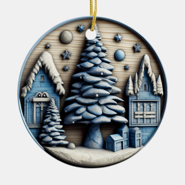 Ornamento ruso de aldea invernal (Frente)