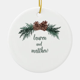 Ornamento rústico de bodas de invierno con pinecon