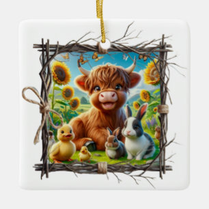 Ornamento rústico de vacas en las tierras altas -