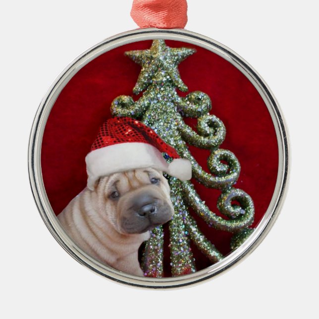 Ornamento shar del perrito del pei del navidad (Frente)