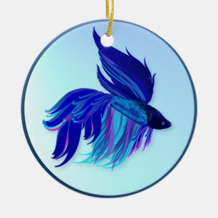 Ornamento siamés azul grande de los pescados que