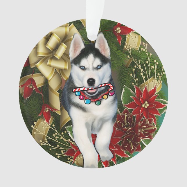 Ornamento siberiano de Navidad Husky (Anverso)