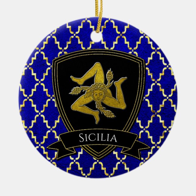 Ornamento Siciliano Trinacria Gold Blue Ceramic (Frente)