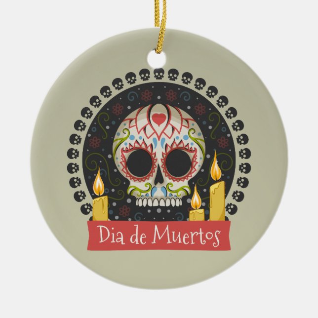 Ornamento simple del Día de Muertos de cráneo y ve (Frente)