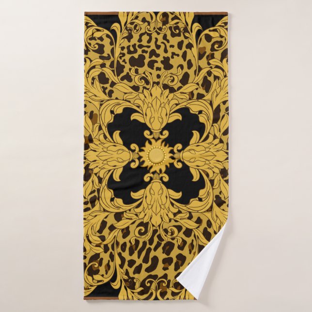 Ornamento sin fisuras con leopardo y barroco (Toalla de baño)