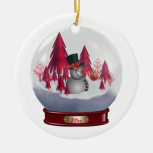 Ornamento Snowman Red Christmas Trees Globe de nie