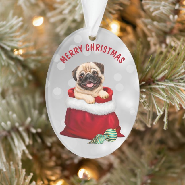 Ornamento sorpresa de regalo de perro de pug cute (Árbol)