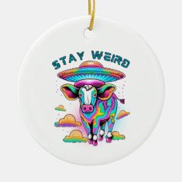 Ornamento "Stay Weird" de vaca de OVNI