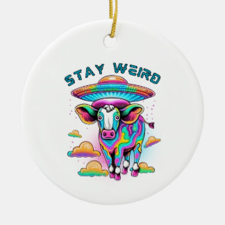 Ornamento "Stay Weird" de vaca de OVNI
