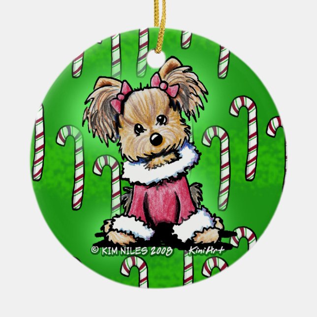 Ornamento territorial de Candy Cane Yorkie (Frente)