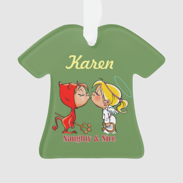 Ornamento travieso y Niza personalizado del ángel (Anverso)