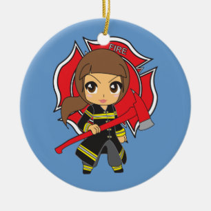 Ornamento trigueno del chica del bombero de Kawaii