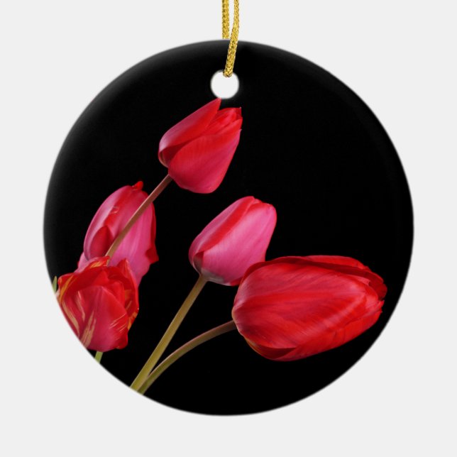 Ornamento "Tulipanes rojos sobre negro" (Frente)