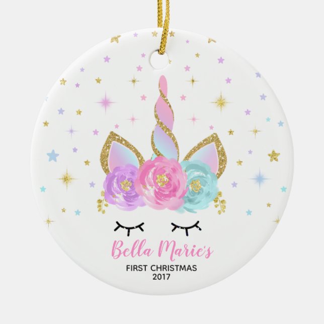 Ornamento unicornio para bebe de primera Navidad (Frente)