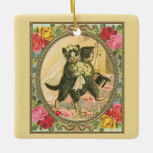 Ornamento variante amarillo Cat Bride y Groom