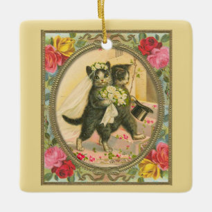 Ornamento variante amarillo Cat Bride y Groom