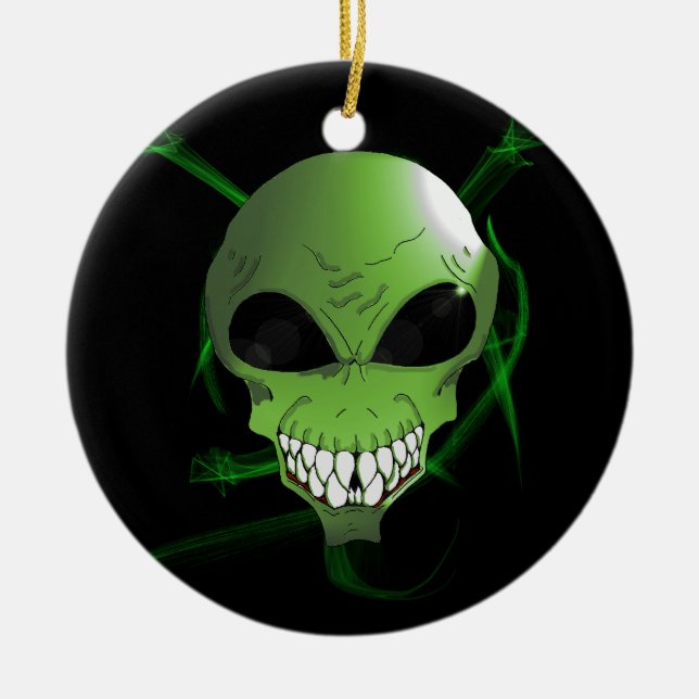 Ornamento verde alienígena de árbol de Navidad (Frente)