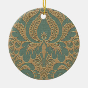 Ornamento verde azulado beige damask