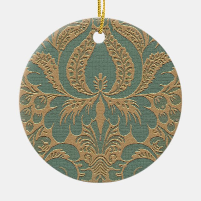 Ornamento verde azulado beige damask (Frente)