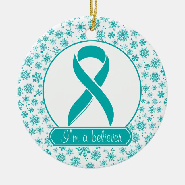 Ornamento verde azulado del cáncer ovárico del (Frente)