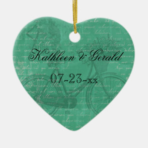 Ornamento verde azulado del recuerdo del corazón