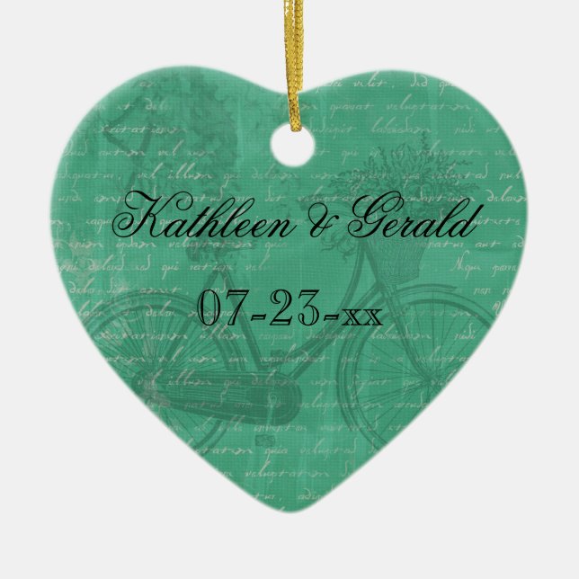 Ornamento verde azulado del recuerdo del corazón (Frente)