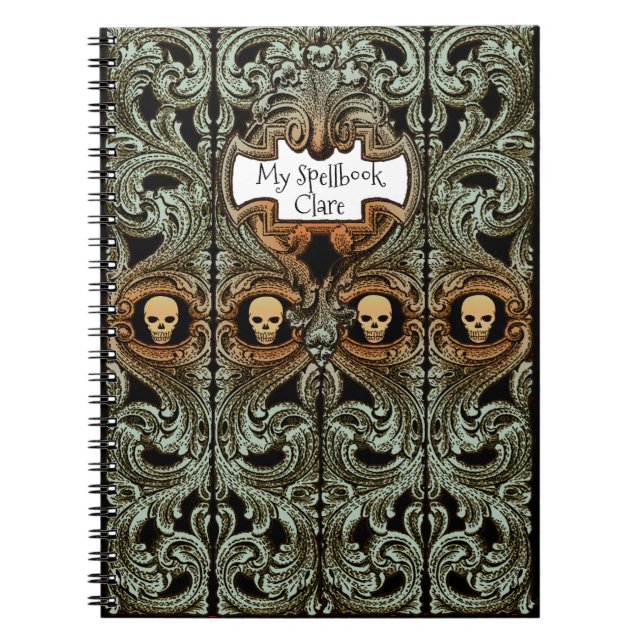 Ornamento verde de Gótico personalizado y cuaderno (Frente)