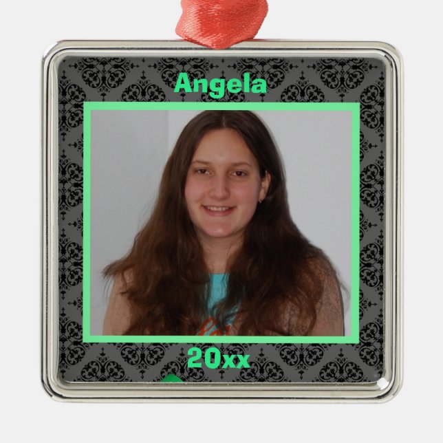 Ornamento verde negro y gris de damasco Keepsake (Frente)