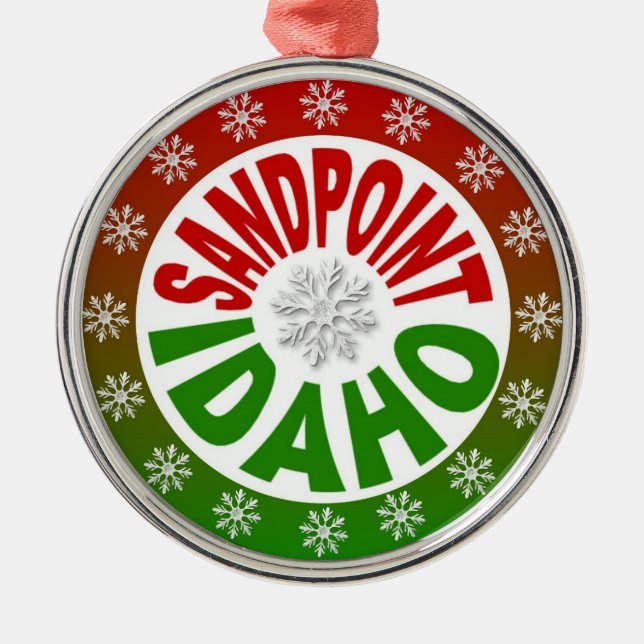 Ornamento verde rojo de Sandpoint Idaho (Frente)