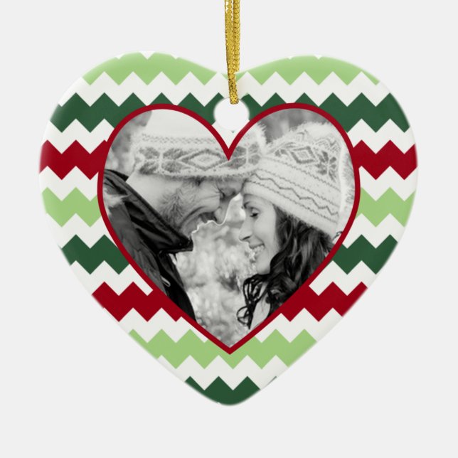 Ornamento verde rojo del navidad de la foto del (Frente)