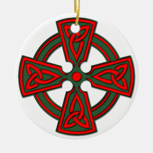 Ornamento verde rojo Galés de la cruz céltica