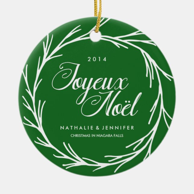 Ornamento verde tradicional de la foto del navidad (Frente)