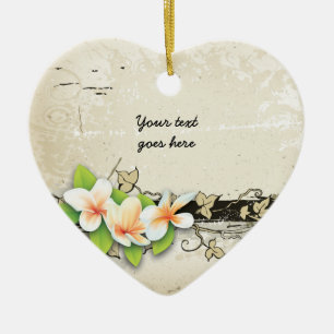 Ornamento vintage de plumeria y personalizado de y