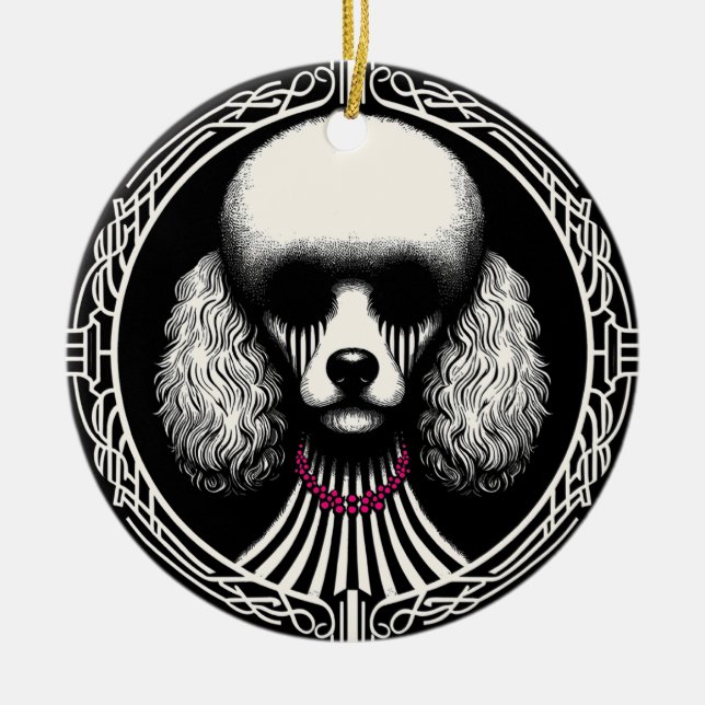 Ornamento vintage gótico espumoso de perro caniche (Frente)