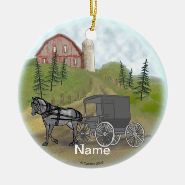 Ornamento visitante de Amish Buggy (Frente)