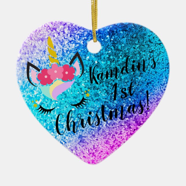 Ornamento XMAS Purpurina de unicornio personalizad (Frente)