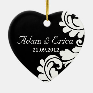 Ornamentos blancos y negros de la boda del damasco