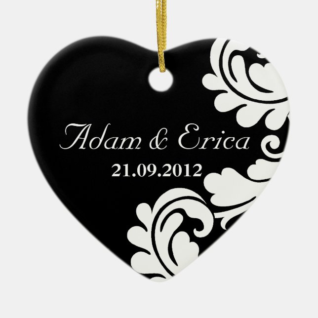 Ornamentos blancos y negros de la boda del damasco (Frente)