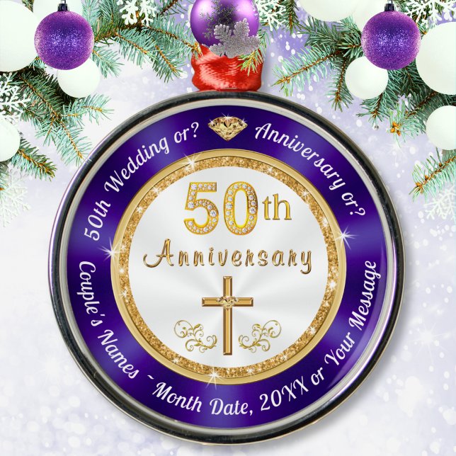 Ornamentos de 50 Aniversario Premium y Personaliza (Personalized 50th Anniversary Ornaments. 50th anniversary Christmas ornaments. Golden Anniversary!)