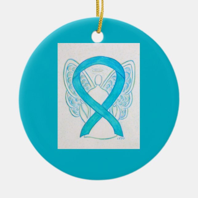 Ornamentos de ángel de la cinta azul turquesa (Frente)