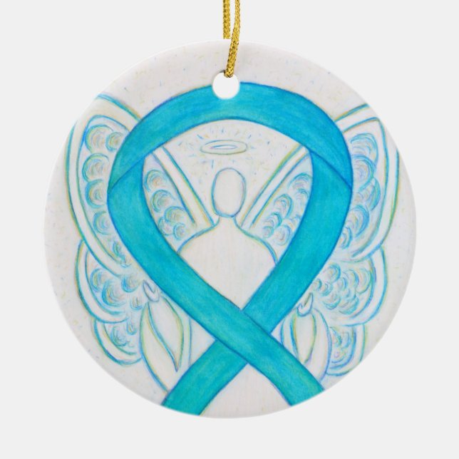 Ornamentos de ángel de la cinta azul turquesa (Frente)