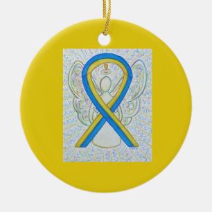 Ornamentos de ángel de la cinta azul y amarillo pa