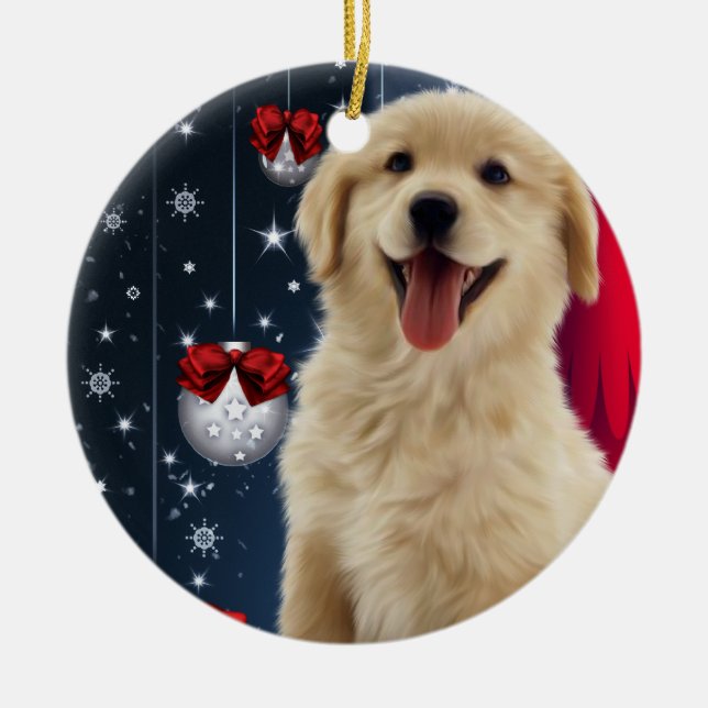 Ornamentos de árbol de Navidad de Golden Retriever (Frente)