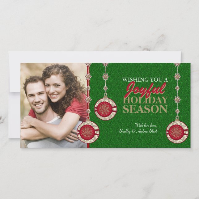 Ornamentos de árbol verde rojo Tarjetas de fotos d (Anverso)