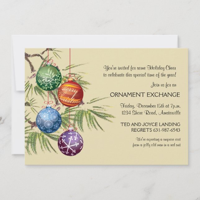 Ornamentos de Bonito - Invitación de fiesta de Nav (Anverso)