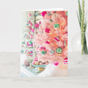 Ornamentos de época Árbol de Navidad rosa Tarjeta 